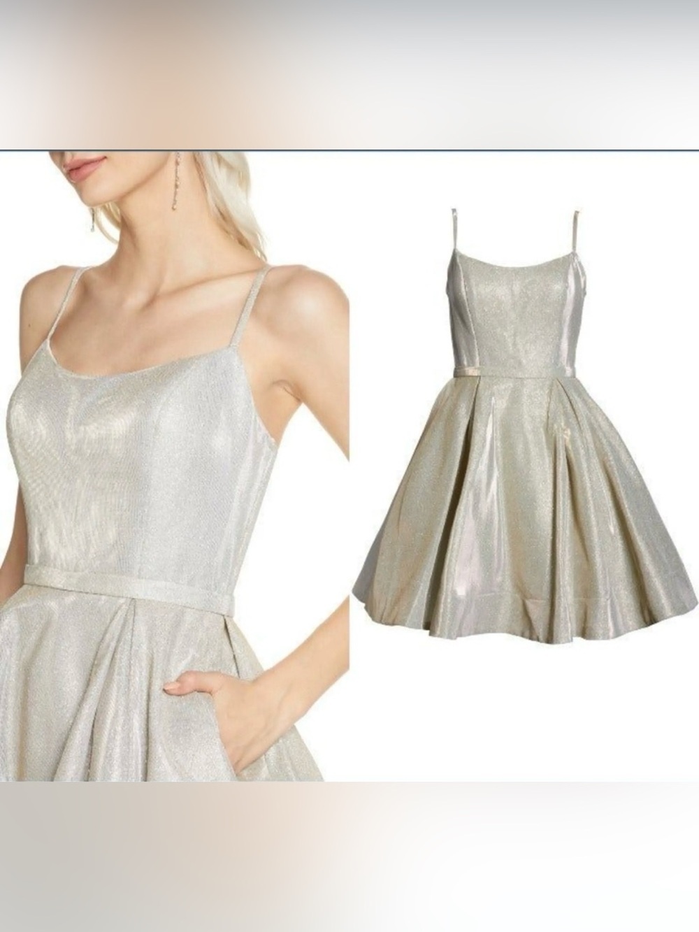 Mac Duggal “White Ice” Glitter Fit-and-Flare Mini Dress NWT Style # 25982